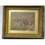 A 19th century watercolour hunting scene with a horse and rider deep into water, signed J.F. Herring