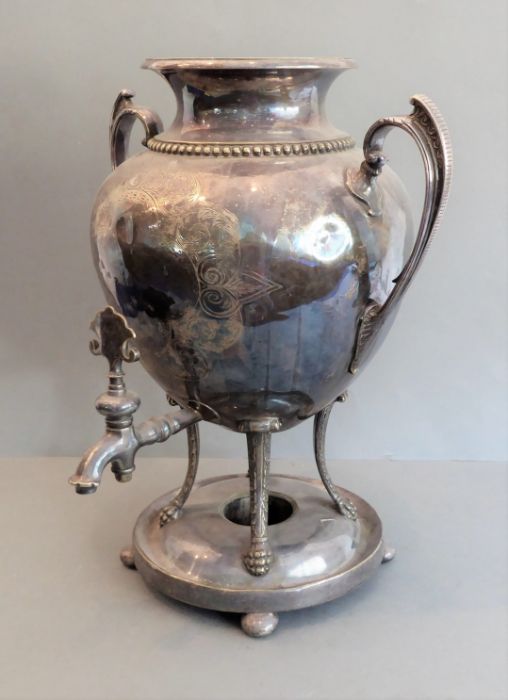 A large and heavy late 19th century silver-plated samovar (minus cover) - Image 3 of 4