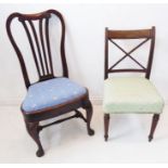 An early 18th century walnut side chair (with restorations); the carved scrolling top rail above a