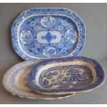 Various, mostly early 19th century, blue and white ceramics to include a Ridgway platter, other