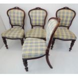 A set of four William IV/early Victorian period salon chairs; mahogany framed and chequer