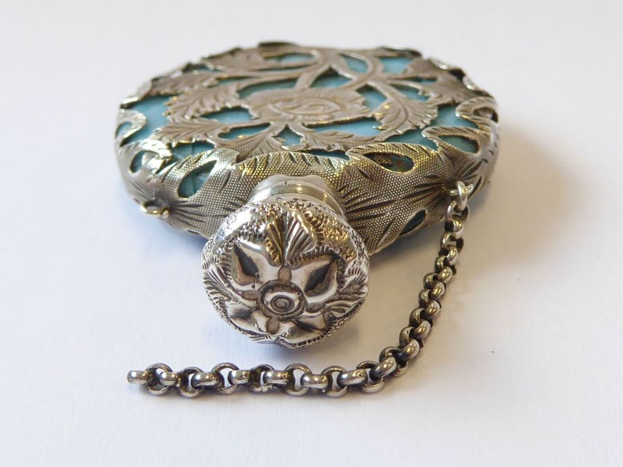 A silver card case (Birmingham 1882) and an ornate Edwardian scent bottle (a/f) - Image 3 of 11