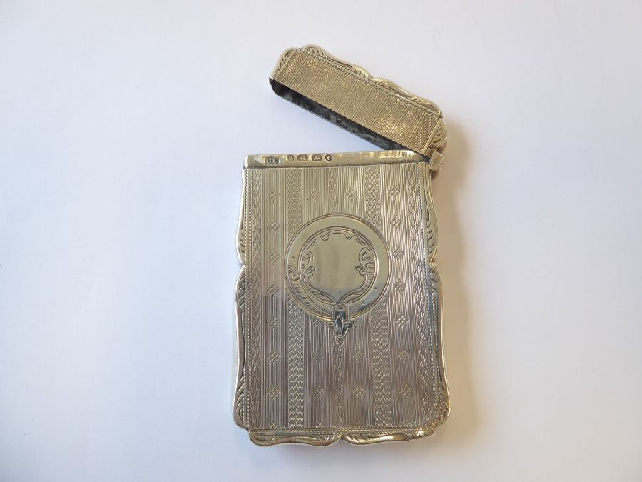 A silver card case (Birmingham 1882) and an ornate Edwardian scent bottle (a/f) - Image 8 of 11