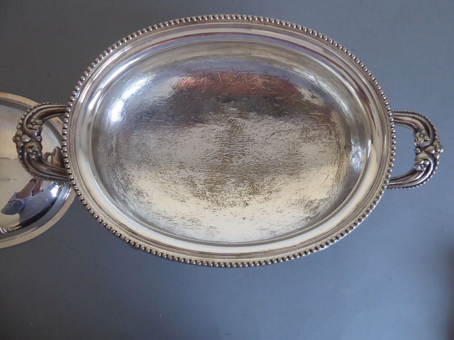 A fine and large 19th century two-handled silver plated tureen engraved with armorial crest, - Image 11 of 11