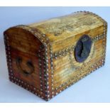 A antique style (modern) dome-topped bone-veneered and studded two-handled Eastern chest, the lid