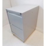 A modern Bisley two-drawer filing cabinet with key (47cm wide x 62cm deep x 79cm high)