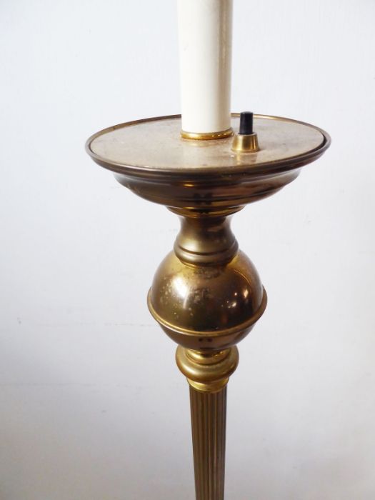 Three brass lamp standards on circular bases (the tallest 150cm high) - Image 2 of 6