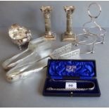 Various silver plate to include a pair of 19th century silver-plated dwarf table candlesticks