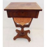 An early Victorian figured walnut and walnut crossbanded work table; single full-width drawer