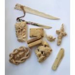 A small collection of assorted mostly mid to late 19th century ivory/bone bijouterie to include: