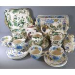 A selection of hand gilded and decorated Mason's Ironstone teaware: 'Chartreuse' - teapot, cake