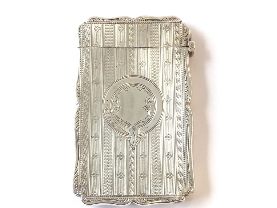 A silver card case (Birmingham 1882) and an ornate Edwardian scent bottle (a/f) - Image 7 of 11