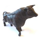 A finely detailed bronze Spanish-style bull (17cm long x 10.5cm highest point of the horns,