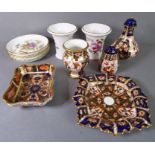 Seven small pieces by Royal Crown Derby and a set of four Minton 'Marlow' trinket dishes. The RCD