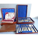 A late 19th / early 20th century mahogany-cased three-tray set of silver-plated fish eaters and