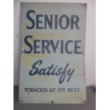 A vertical rectangular enamel sign - 'Senior Service - Satisfy', marked to lower left 'L Cowling (