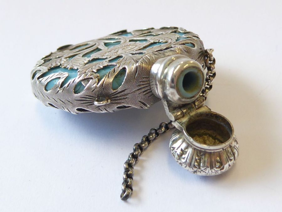 A silver card case (Birmingham 1882) and an ornate Edwardian scent bottle (a/f) - Image 6 of 11