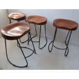 A set of four modern kitchen-style stools with polished saddle-shaped natural wooden seats (4)