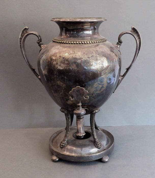A large and heavy late 19th century silver-plated samovar (minus cover) - Image 2 of 4