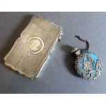 A silver card case (Birmingham 1882) and an ornate Edwardian scent bottle (a/f)