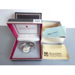 An original boxed and cased Bulova Accutron gentleman's steel-cased wristwatch; the signed cream