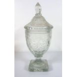 A 19th century cut-glass Irish urn and cover (27.5cm) Condition Report: There is a small area of