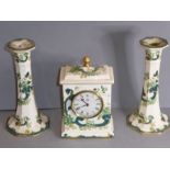 A Mason's Ironstone ceramic mantle clock with gilded finial in the 'Chartreuse' pattern, together