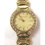 A lady's 9-carat yellow gold diamond-set wristwatch by Bueche Girod; the circular dial with baton