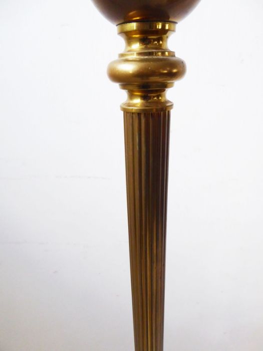 Three brass lamp standards on circular bases (the tallest 150cm high) - Image 3 of 6