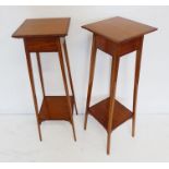 A pair of Edwardian satinwood and rosewood crossbanded jardinière stands in late 18th century style;