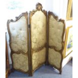 A 19th century carved giltwood-framed, floral damask-upholstered, two-fold room screen in high