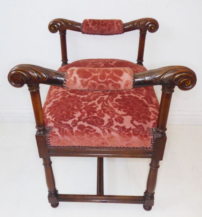 A 19th century walnut stool in earlier 17th century style; the two handles upholstered to the - Image 3 of 5
