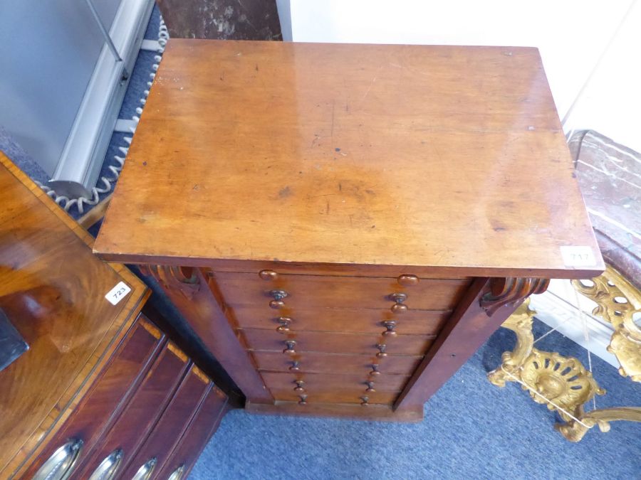 A 19th century mahogany Wellington chest; the two verticals carved at the top with volutes and the - Image 5 of 6
