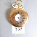 A gentleman's 9-carat yellow-gold-cased half-hunter keyless pocket watch. The outer case with enamel
