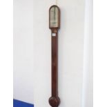 A 19th century rosewood stick barometer; the arched register dial signed John Davis, Optician, Derby
