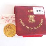 A 1980 proof half sovereign in a Royal Mint presentation case, together with paperwork