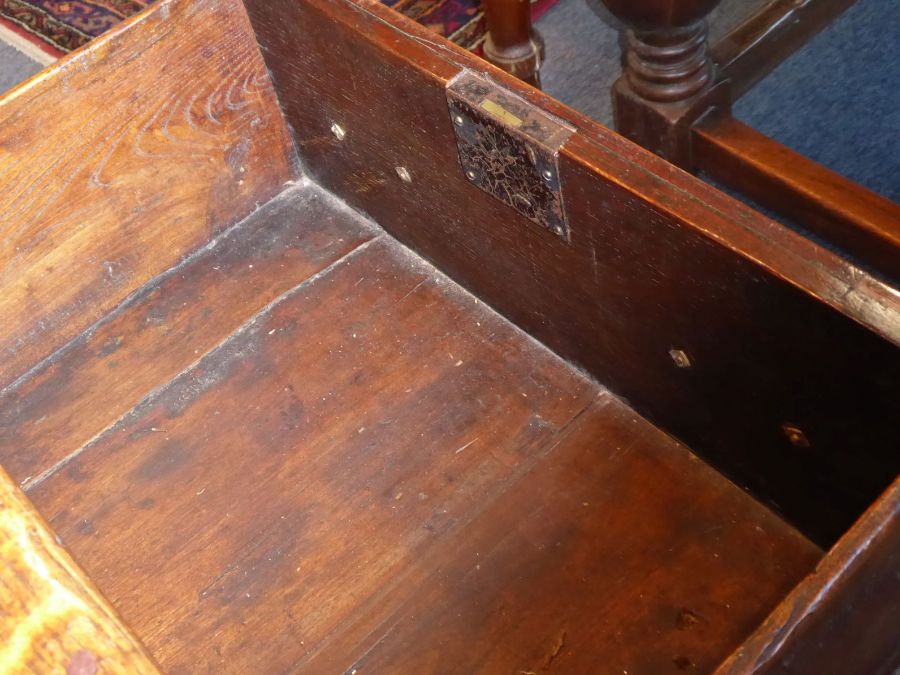 A good mid 18th century oak dresser base; the moulded top above three frieze drawers, the central - Image 6 of 8