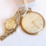A gold-cased open-faced pocket watch signed J.W. Benson, London. Arabic numerals at the twelve,