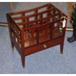 A circa 1800 George III period three-division mahogany Canterbury; single full-width drawer and