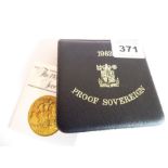 A 1982 proof sovereign in a Royal Mint presentation case, together with paperwork