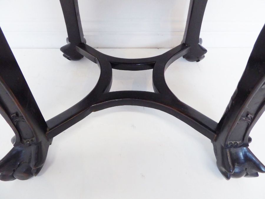 A 19th century Chinese carved hardwood and marble-topped jardinière stand; the gadrooned top with - Image 7 of 9
