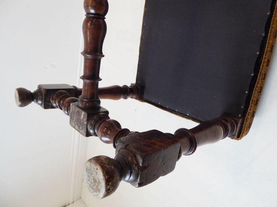 An antique (in 17th century style) walnut stool; the turned supports united by a similarly turned - Image 5 of 6