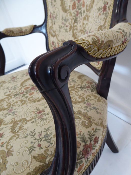 A late 18th century mahogany and upholstered open armchair in the style of John Linnell; the arms - Image 7 of 9