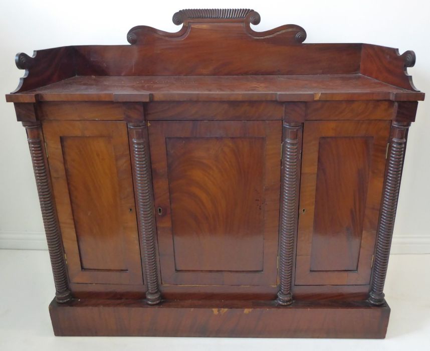 A late Regency period mahogany chiffonier; the three-quarter galleried top above three figured - Image 2 of 10