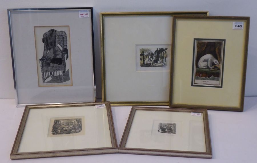 *A varied selection of framed and glazed etchings etc. to include 'An Artist's Proof, High Street,