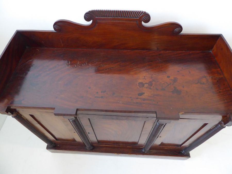 A late Regency period mahogany chiffonier; the three-quarter galleried top above three figured - Image 4 of 10