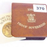 A 1981 proof sovereign in a Royal Mint presentation case, together with paperwork