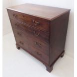 A late 18th century chest; the moulded top above four full-width graduated drawers retaining