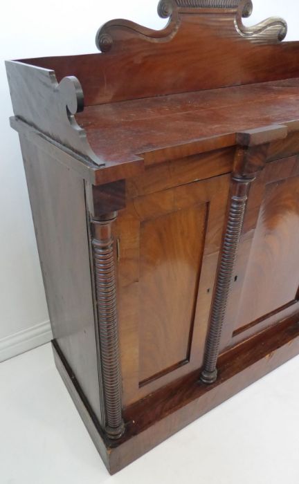 A late Regency period mahogany chiffonier; the three-quarter galleried top above three figured - Image 3 of 10