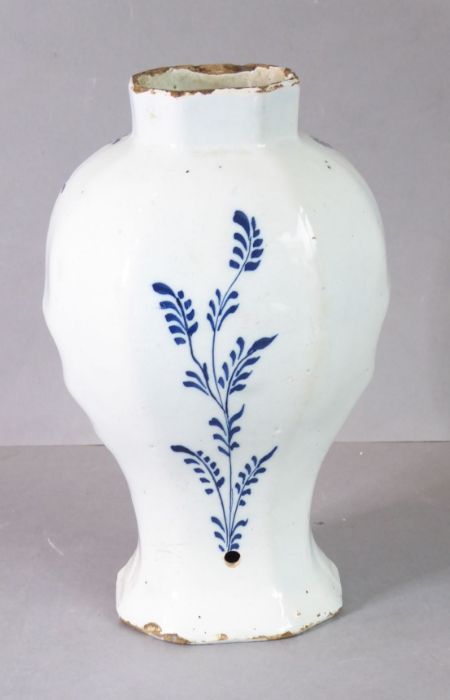 A Dutch Delft vase and cover of shield shape painted in blue with a vase of flowers; a vase with - Image 12 of 17